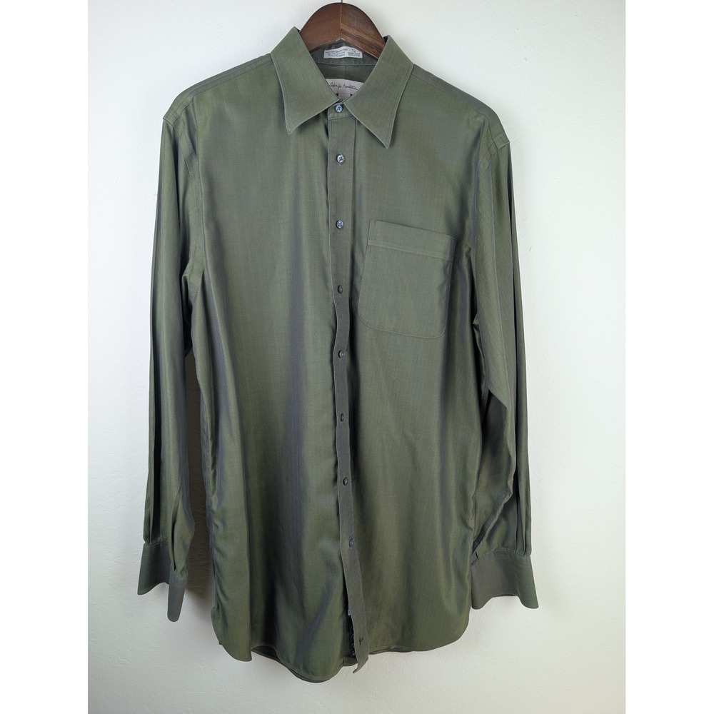 John W Nordstrom Mens 16 36 Olive Green Egyptian Cotton Herringbone Shirt